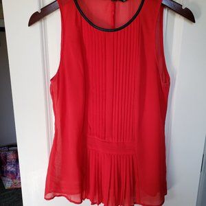 Zara sheer red faux leather trim tank top - Med